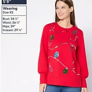 Jingle Belles By Kim Gravel Sequins Knit Elegant Red Sweater